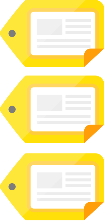 タグが3つ縦に並んでいるイラスト