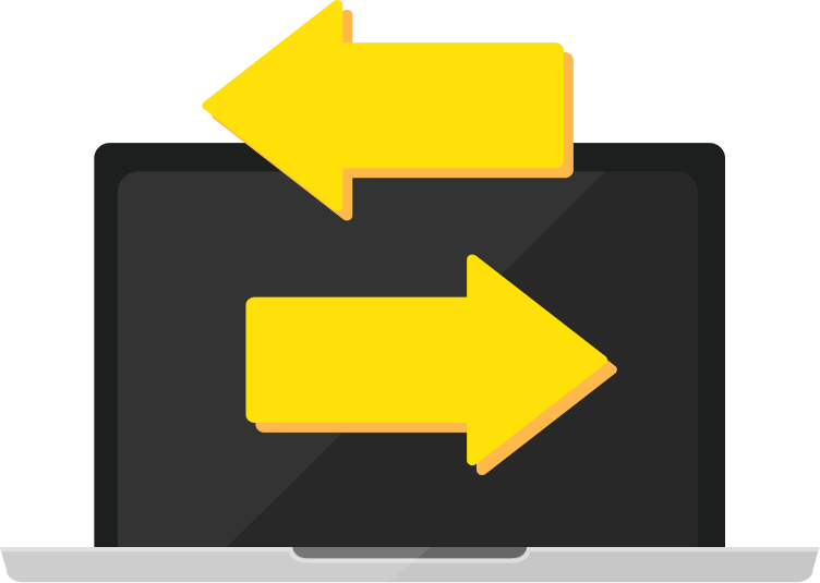 ノートパソコンと移行を示す矢印